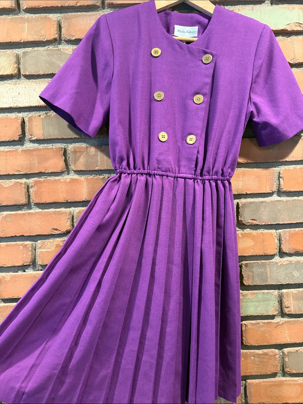 Vintage Rhodes Dress Purple Double-Breasted Pleated Dress